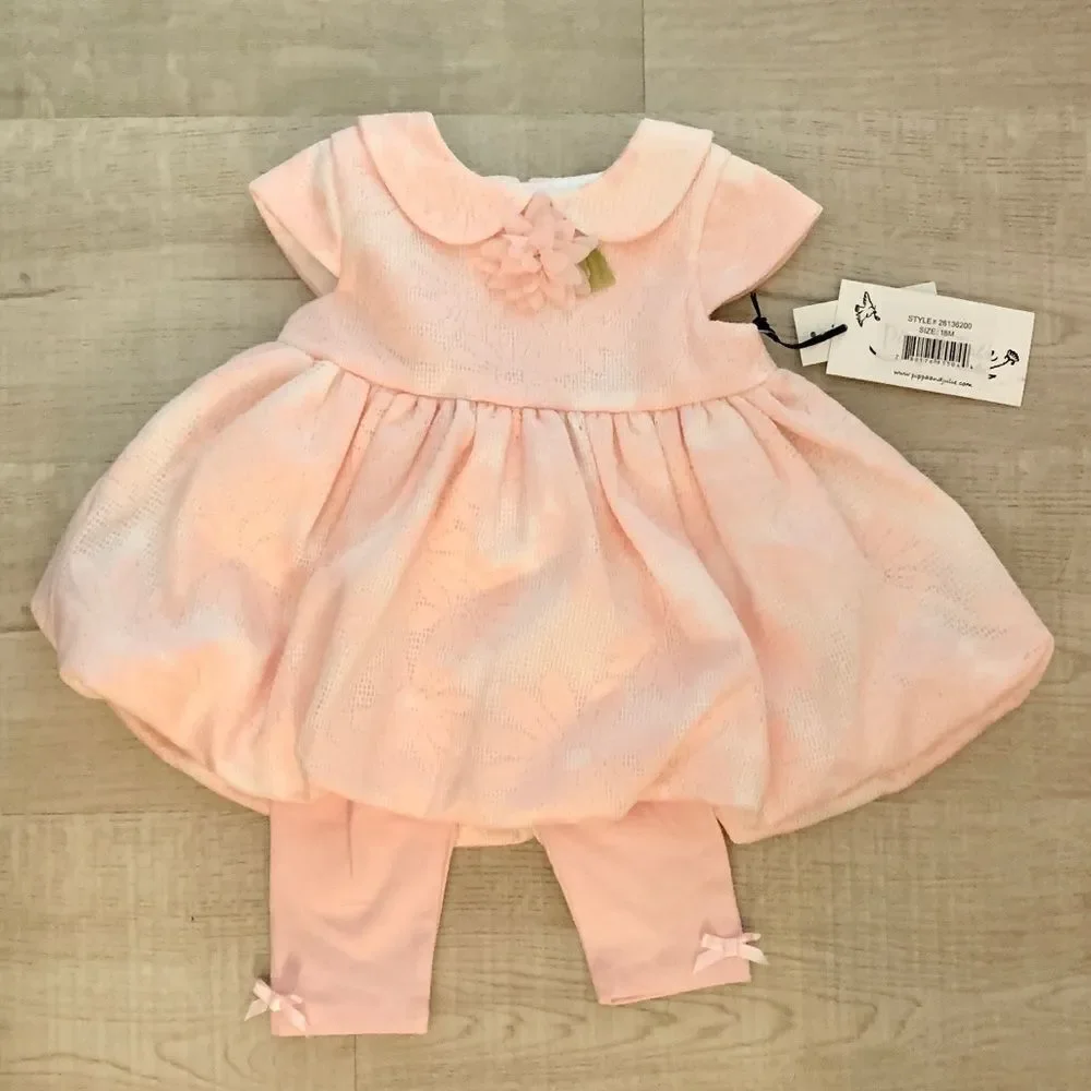 Pippa & Julie Peach Floral Bubble Tunic Legging Set NWT Size 12M